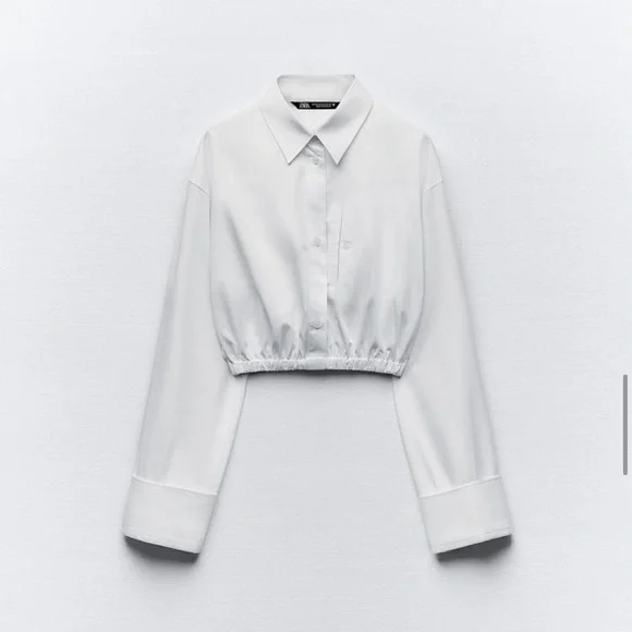 Zara Preowned Cropped Gabardine Shirt Size S White - Picture 4 of 9